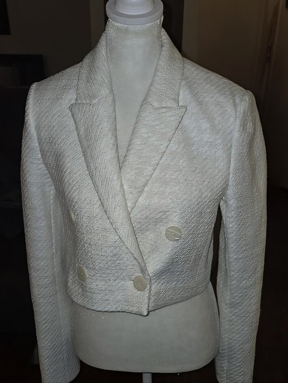 Zara Textured Cropped Blazer in White Size Medium Like New - Picture 6 of 6